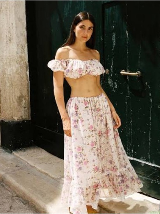 Adeirlina Dresses & Skirts - Adeirlina Verbena Dress 2pc Size L Floral Boho Garden Fairy Maxi Crop‎ Festival